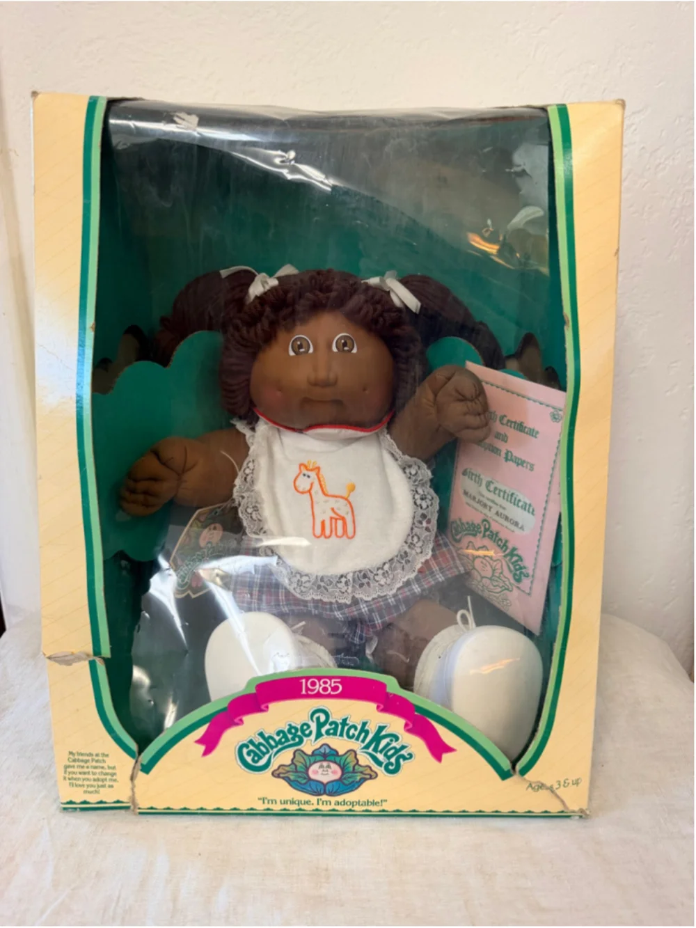 NIB Rare VTG 1985 Cabbage Patch Kids African American Marjory Aurora BOX DAMAGED